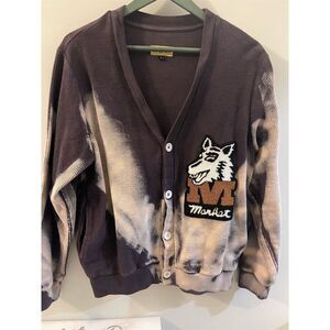 Market brand Unisex Tie-Dye Cardigan Brown Wolf Patch with pockets